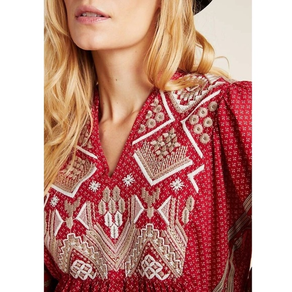Anthropologie Keira Embroidered Peplum Blouse Size 2 - Picture 3 of 13